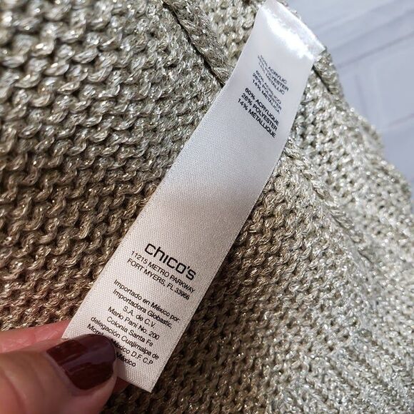 Beautiful NEW Chicos Gold Metallic Knit Short Sleeve Sweater womens 1 M Holiday - Picture 10 of 10